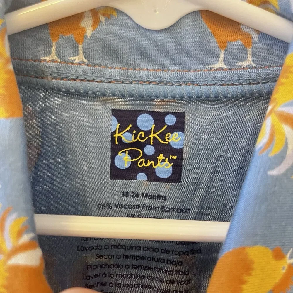 Kickee Pants Blue Parisian Rooster Polo Romper Bamboo Boys Size 18-24 Months